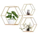 TUWENA Wandregal 3er-Set Schwarz/Gold Metall & Holz Bild 2