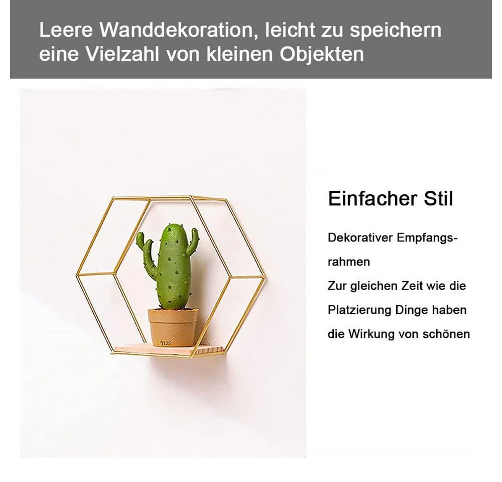 TUWENA Wandregal 3er-Set Schwarz/Gold Metall & Holz - Bild 4
