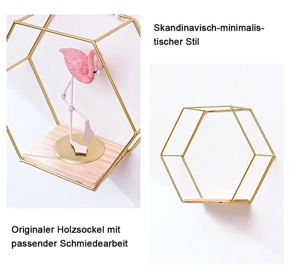 TUWENA Wandregal 3er-Set Schwarz/Gold Metall & Holz - Bild 5