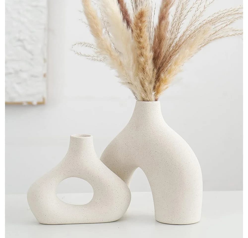 TUWENA Dekovase 2 Stück Keramik Vase Weiß Boho-Stil - Bild 2