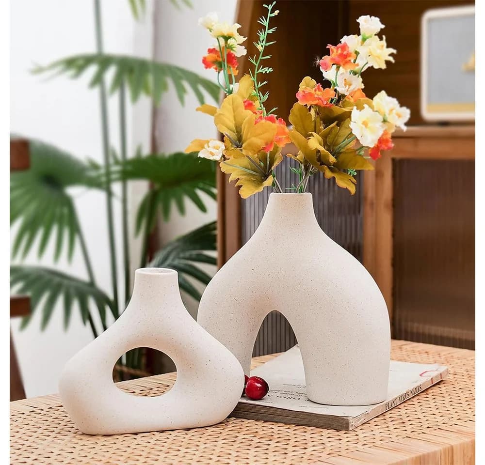 TUWENA Dekovase 2 Stück Keramik Vase Weiß Boho-Stil - Bild 5