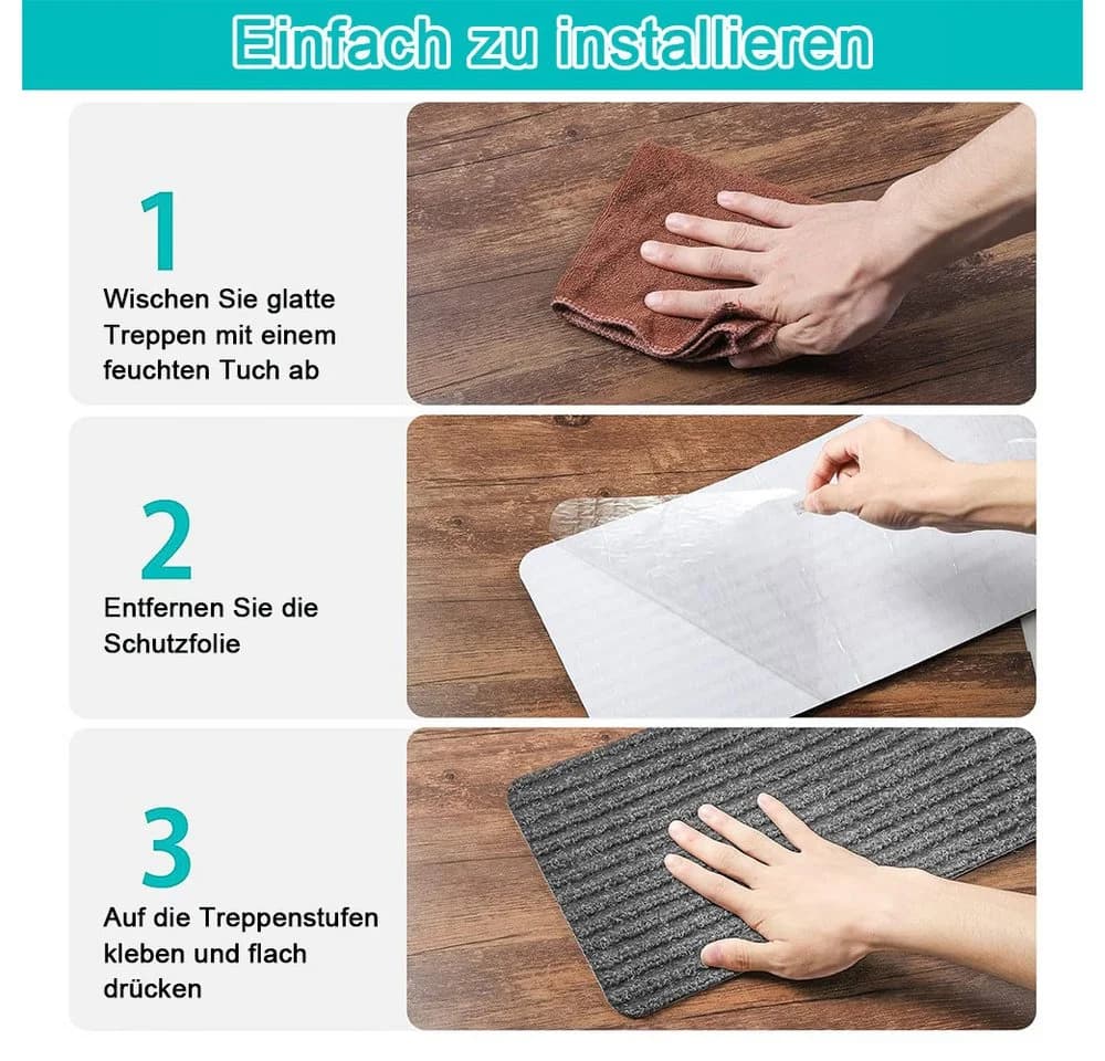 TUWENA Stufenmatte 15 Stück Teppich-Treppenstufen Grau - Bild 4