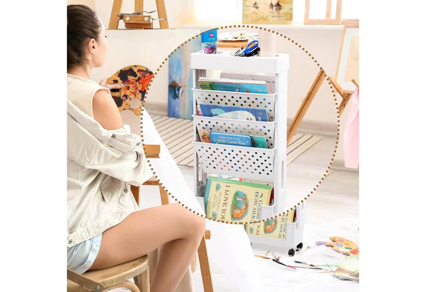 TUWENA Mobiles Bücherregal Weiß mit Rollen - Bild 5