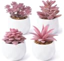 TUWENA Kunstpflanze Rosa Sukkulenten 4er-Set in weißen Töpfen Bild 2