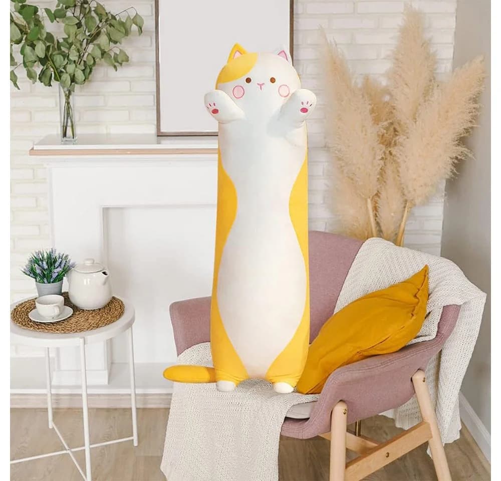 TUWENA Kuscheltier Lange Katze Plüsch Kissen Gelb - Bild 3