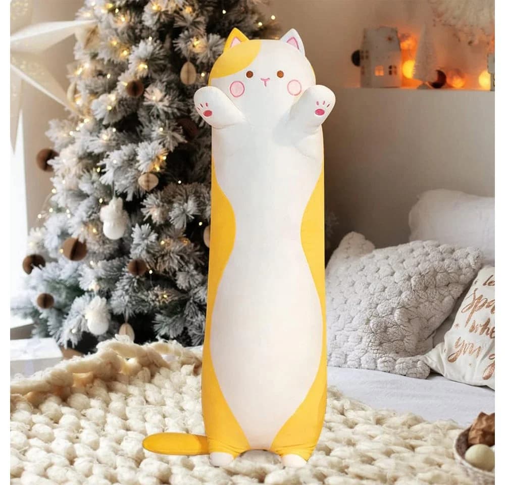 TUWENA Kuscheltier Lange Katze Plüsch Kissen Gelb - Bild 4
