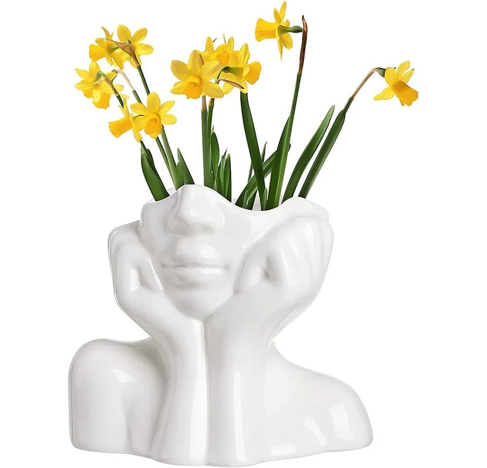 TUWENA Dekovase Keramikvase mit Gesicht Weiß Modern - Bild 2