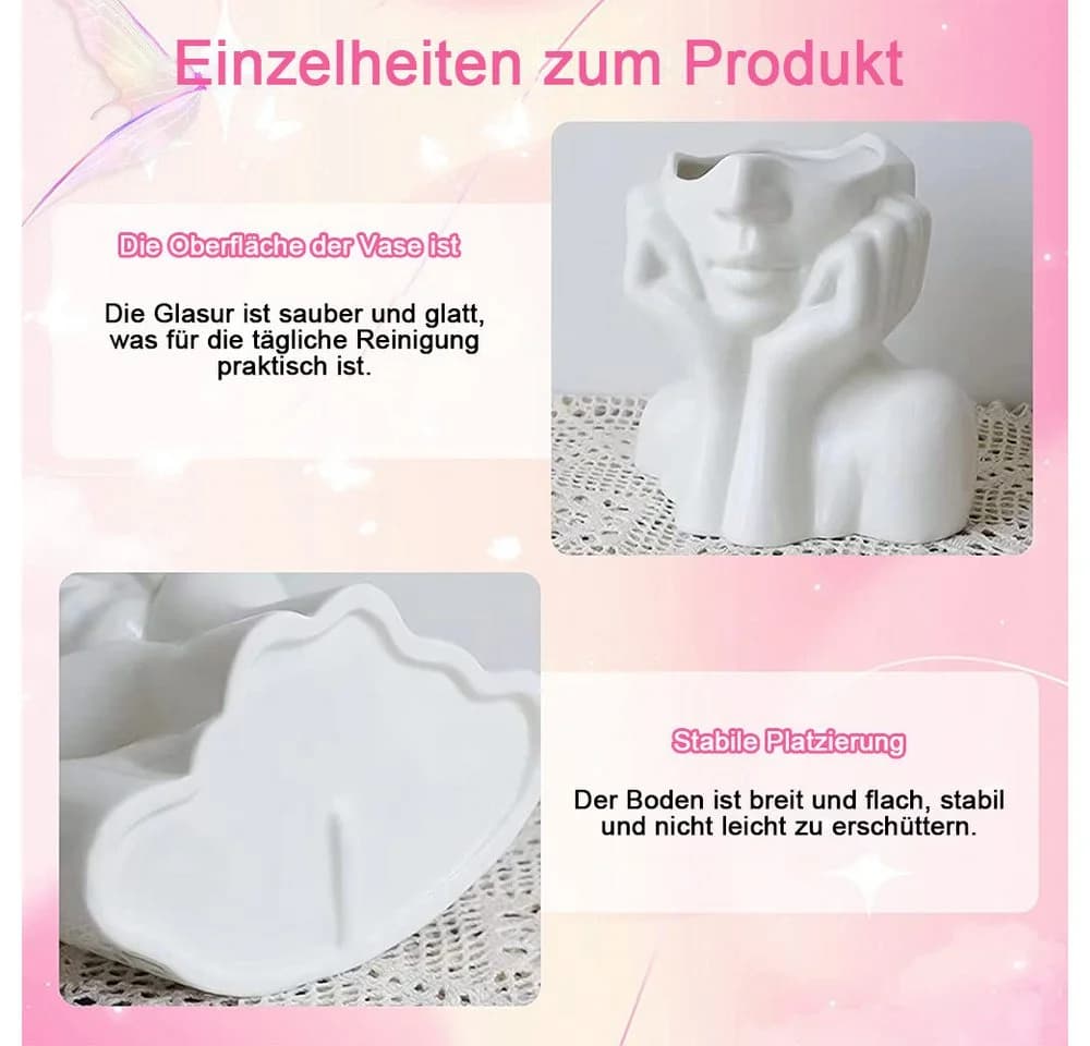 TUWENA Dekovase Keramikvase mit Gesicht Weiß Modern - Bild 3