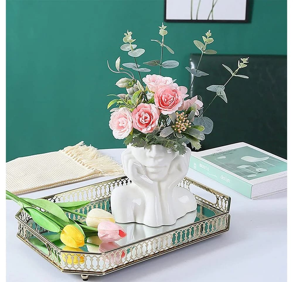 TUWENA Dekovase Keramikvase mit Gesicht Weiß Modern - Bild 5