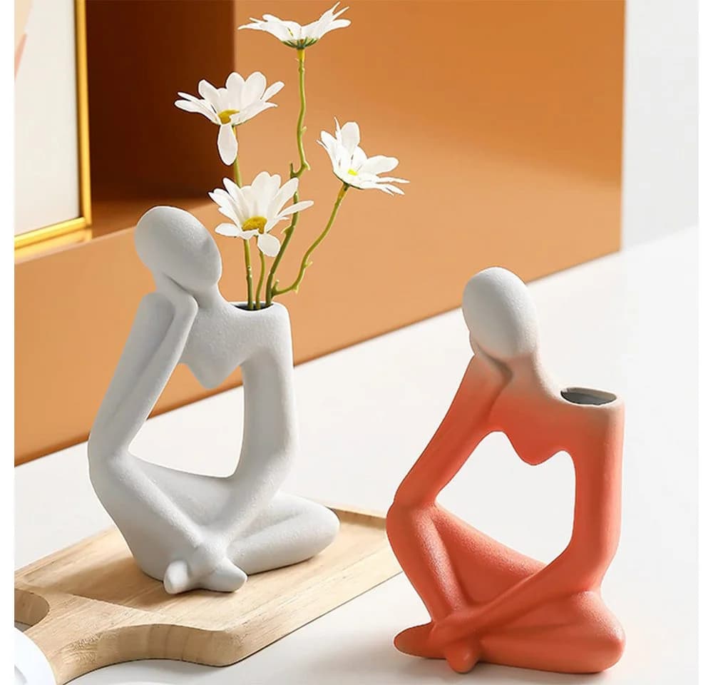 TUWENA Dekovase Blumenvase Keramik Denker-Vase Weiß - Bild 3