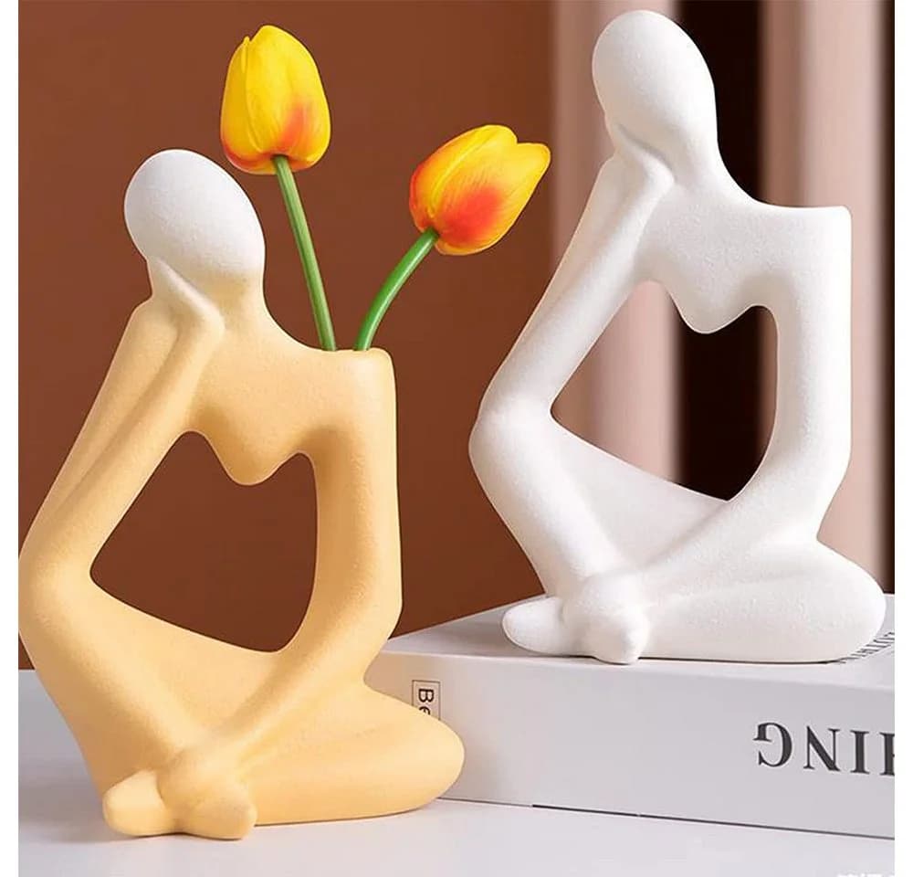 TUWENA Dekovase Blumenvase Keramik Denker-Vase Weiß - Bild 4
