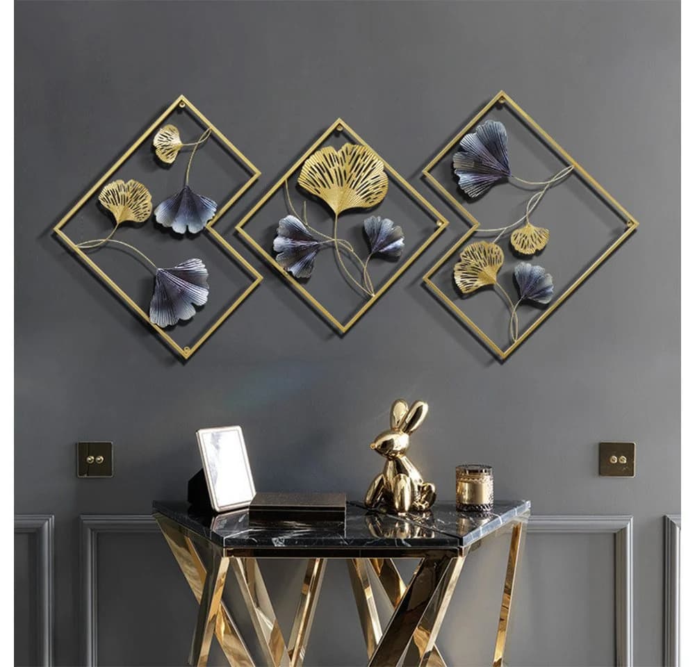TUWENA Wanddekoobjekt 3 Stück Wanddekoration Metall Ginkgoblatt Gold - Bild 5