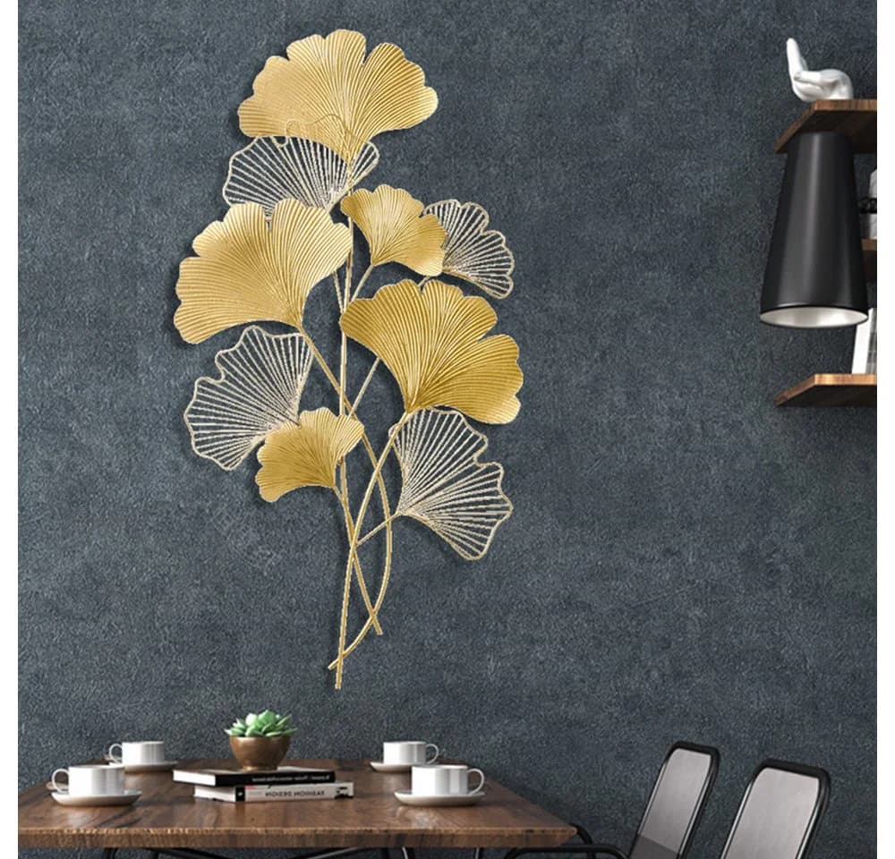 TUWENA Wanddeko Metall Ginkgo 3D-Ginkgoblatt-Wandskulptur Gold - Bild 4