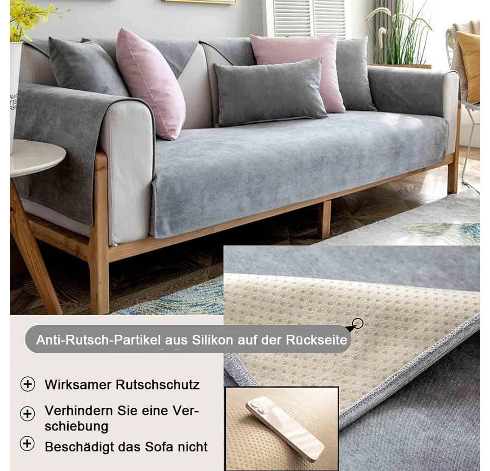 TUWENA Sofabezug Grau - Anti-Falten & Rutschfest für 1-4 Sitzer - Bild 5