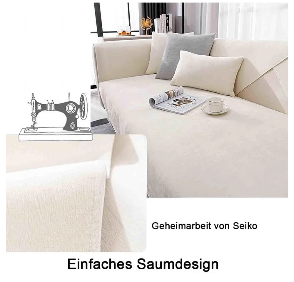 TUWENA Sofabezug Beige Chenille Optik Rutschfest - Bild 3