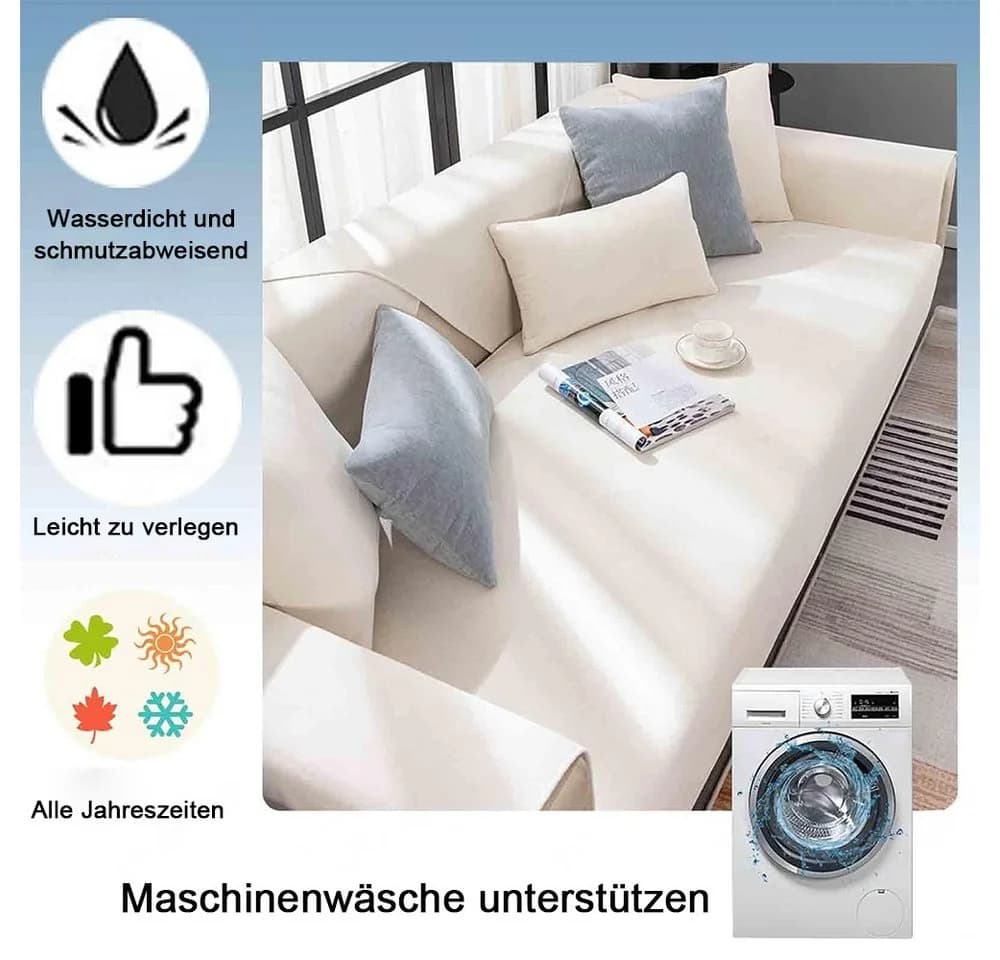 TUWENA Sofabezug Beige Chenille Optik Rutschfest - Bild 5