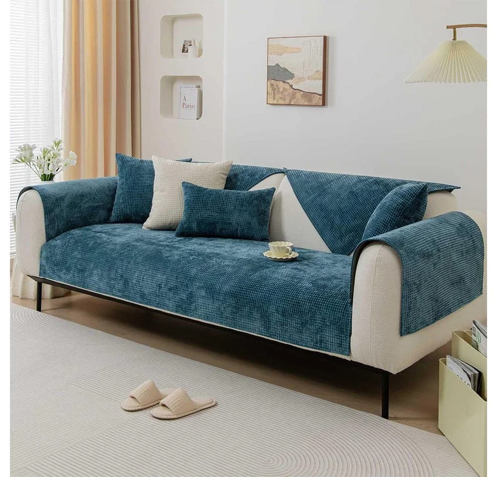 TUWENA Sofabezug Universal Blau Chenille für 1-4 Sitze L-förmig - Bild 2