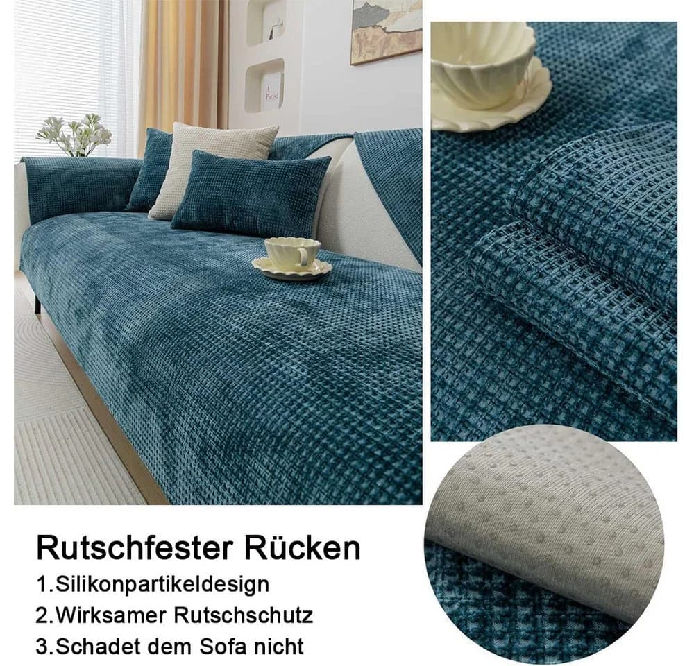 TUWENA Sofabezug Universal Blau Chenille für 1-4 Sitze L-förmig - Bild 3