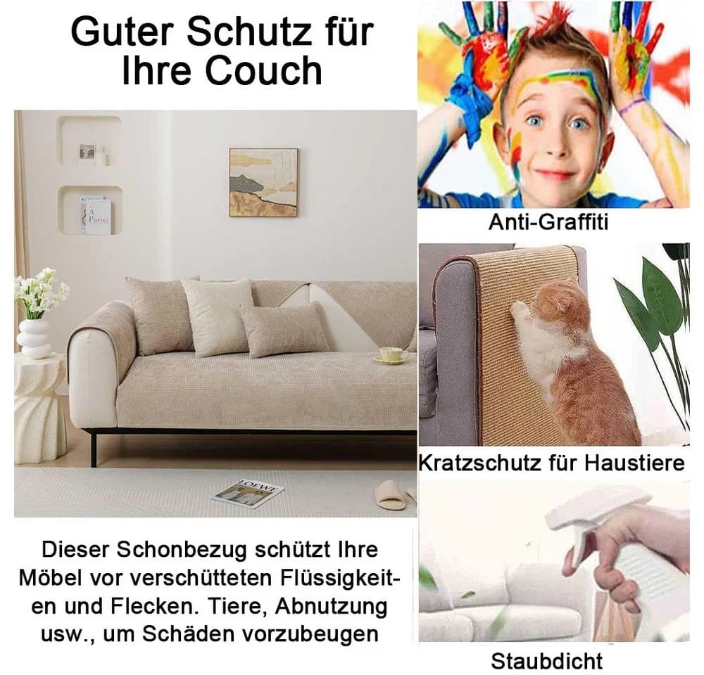 TUWENA Universal Sofabezug Chenille Grün/Blau L-förmig