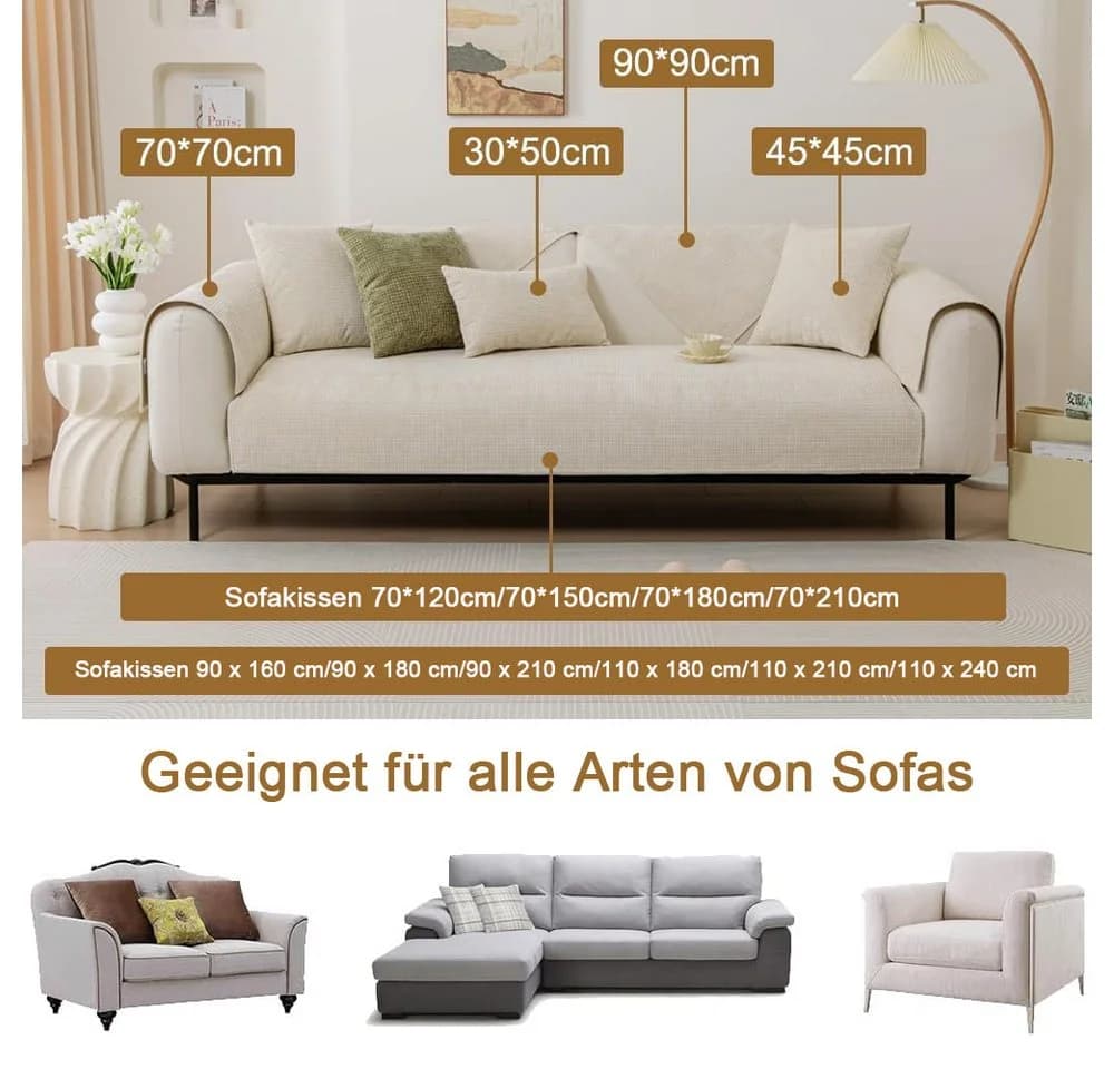 TUWENA Universal Sofabezug Chenille Grün Blau Beige - Bild 4