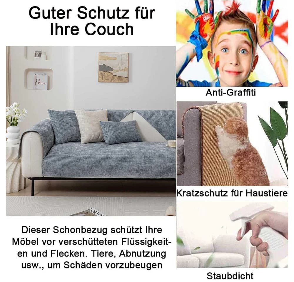 TUWENA Universal Sofabezug Chenille Blau L-förmig