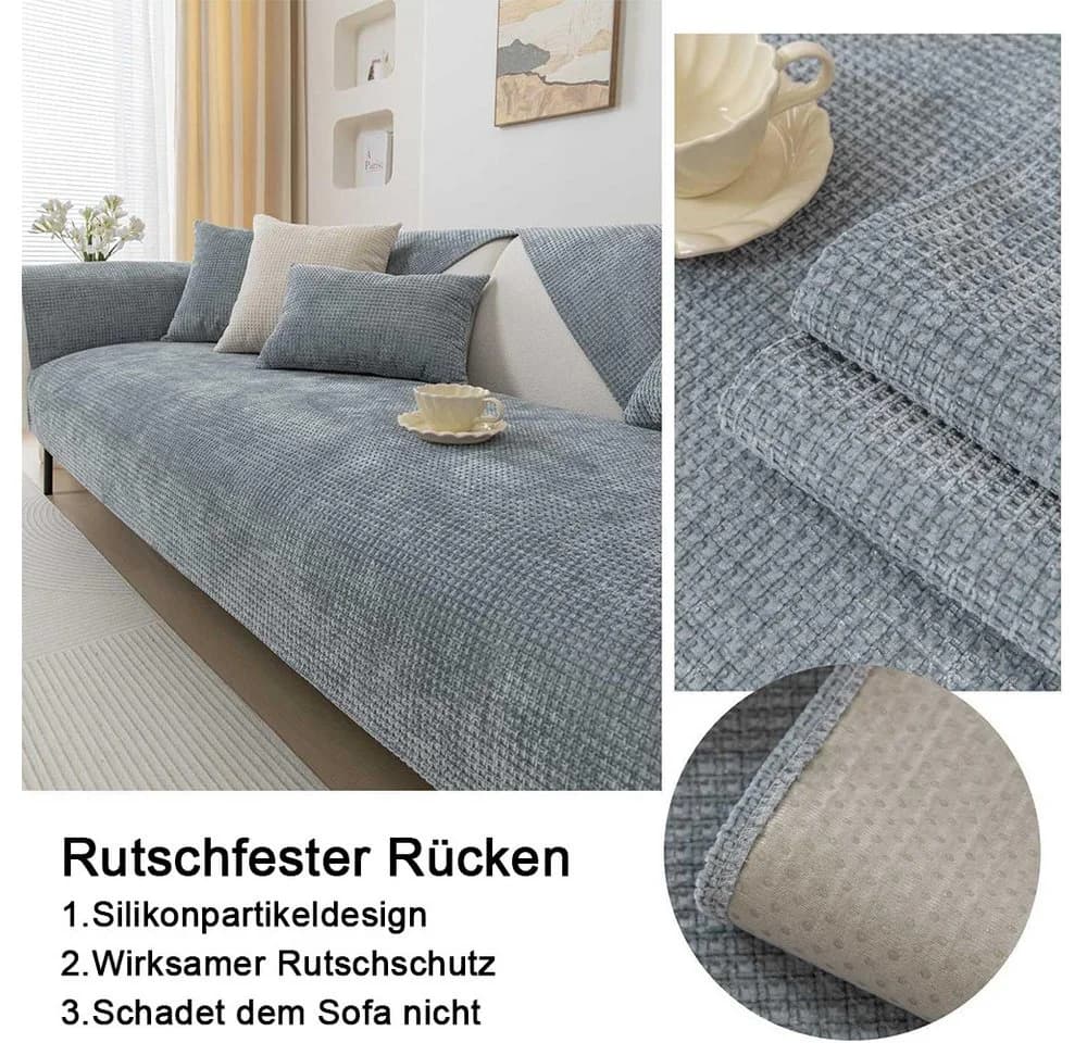 TUWENA Universal Sofabezug Chenille Blau L-förmig - Bild 3