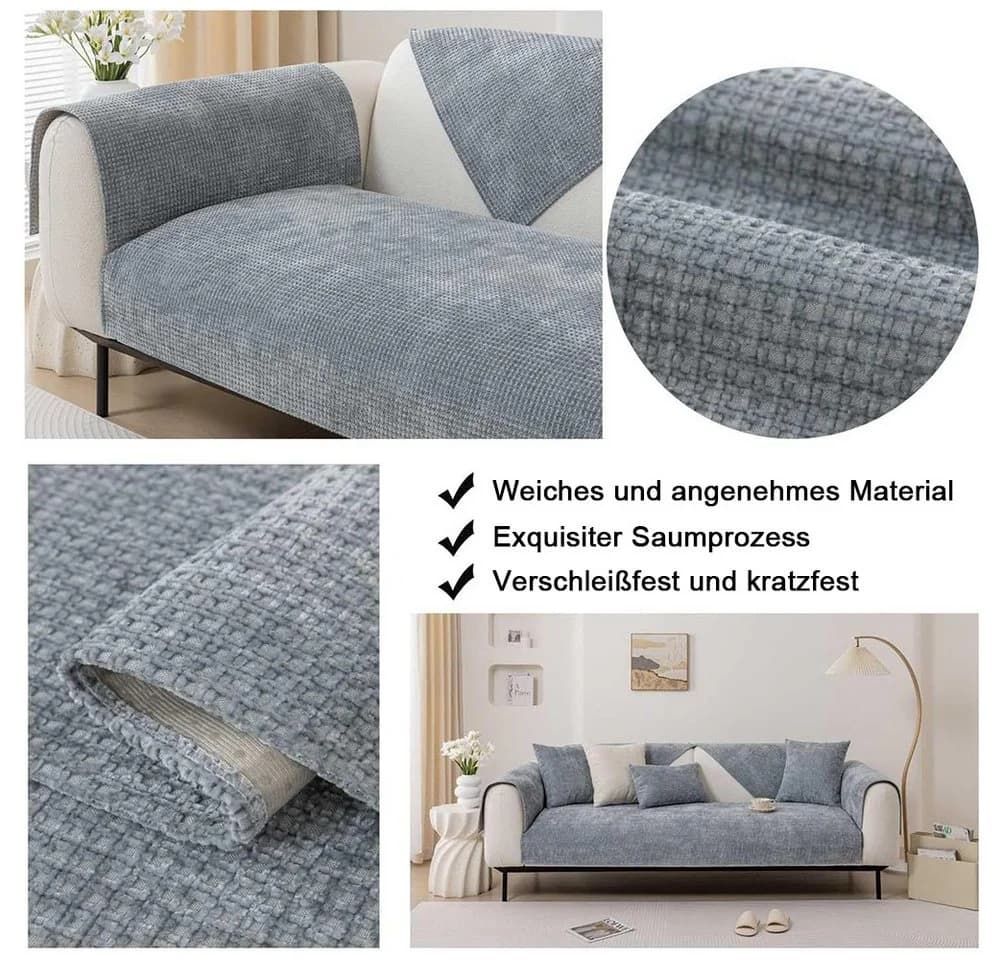 TUWENA Universal Sofabezug Chenille Blau L-förmig - Bild 4