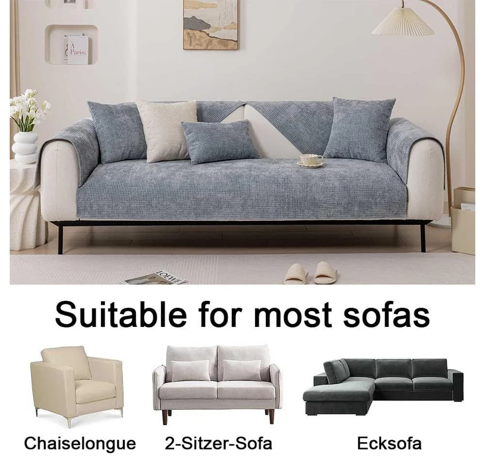 TUWENA Universal Sofabezug Chenille Blau L-förmig - Bild 5