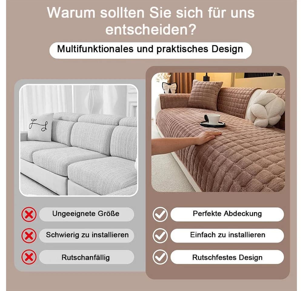 TUWENA Plüsch Sofabezug waschbar rutschfest - Bild 3