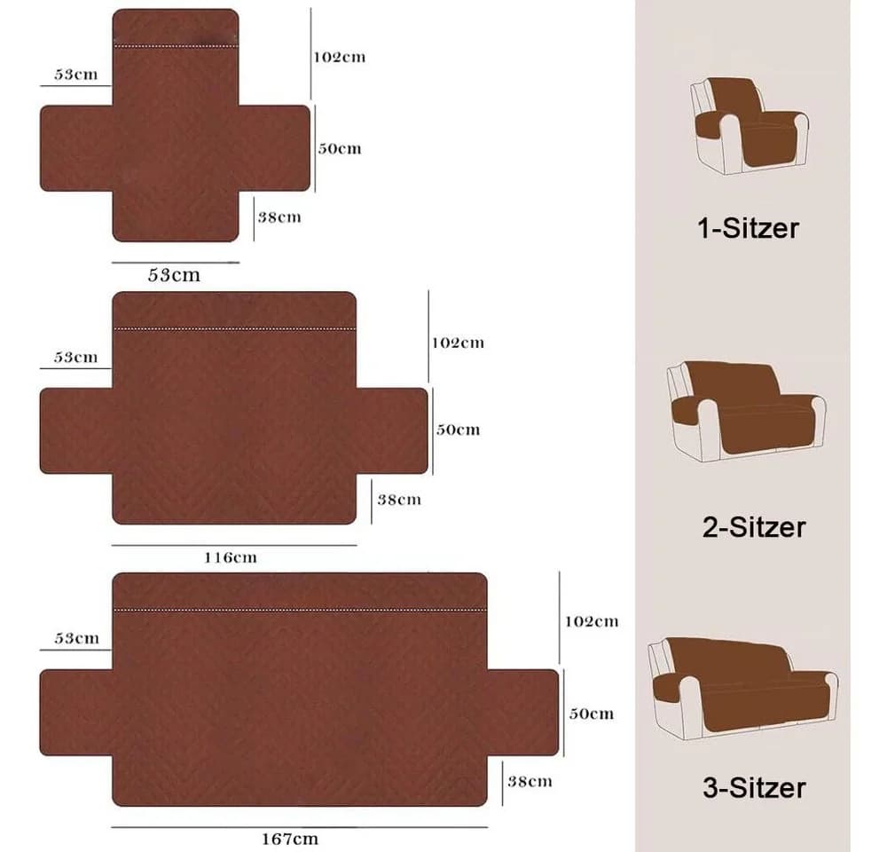 TUWENA Sofaschoner Beige Plüsch mit Armlehnenbezug & Taschen