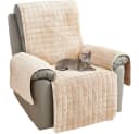 TUWENA Sofaschoner Beige Plüsch mit Armlehnenbezug & Taschen Bild 2