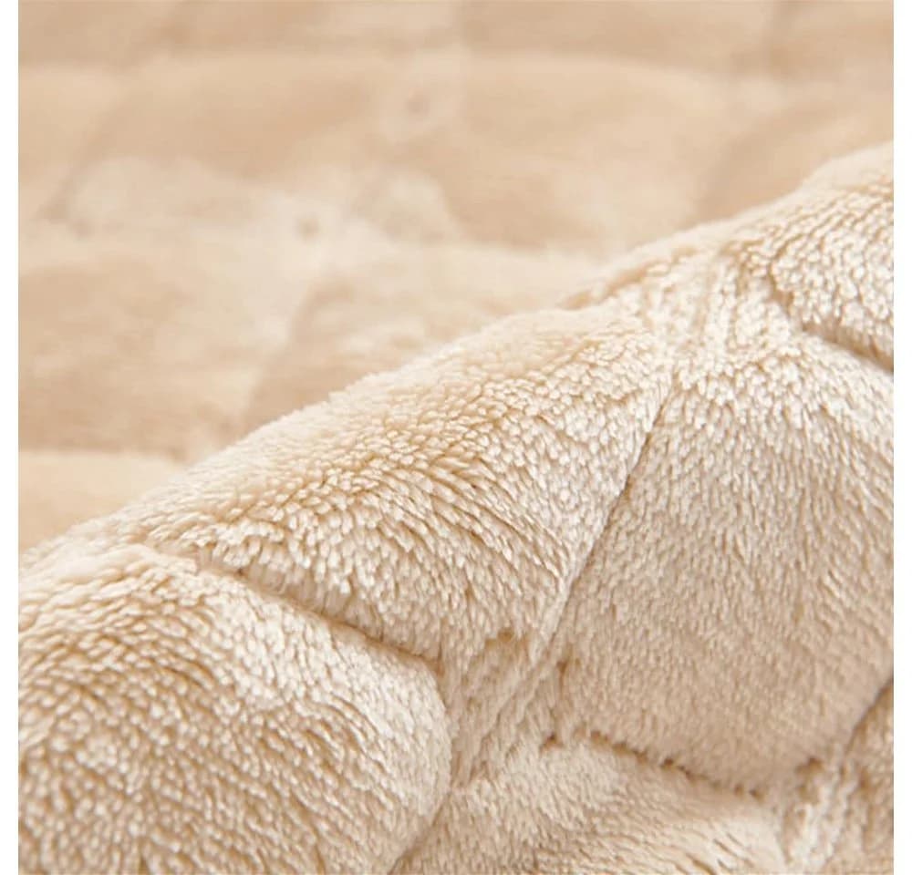 TUWENA Sofaschoner Beige Plüsch mit Armlehnenbezug & Taschen - Bild 3