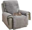 TUWENA Sofaschoner Grau Plüsch mit Armlehnenbezug & Taschen Bild 2
