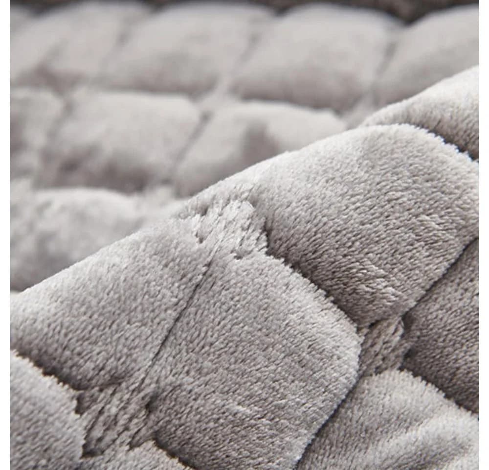 TUWENA Sofaschoner Grau Plüsch mit Armlehnenbezug & Taschen - Bild 3