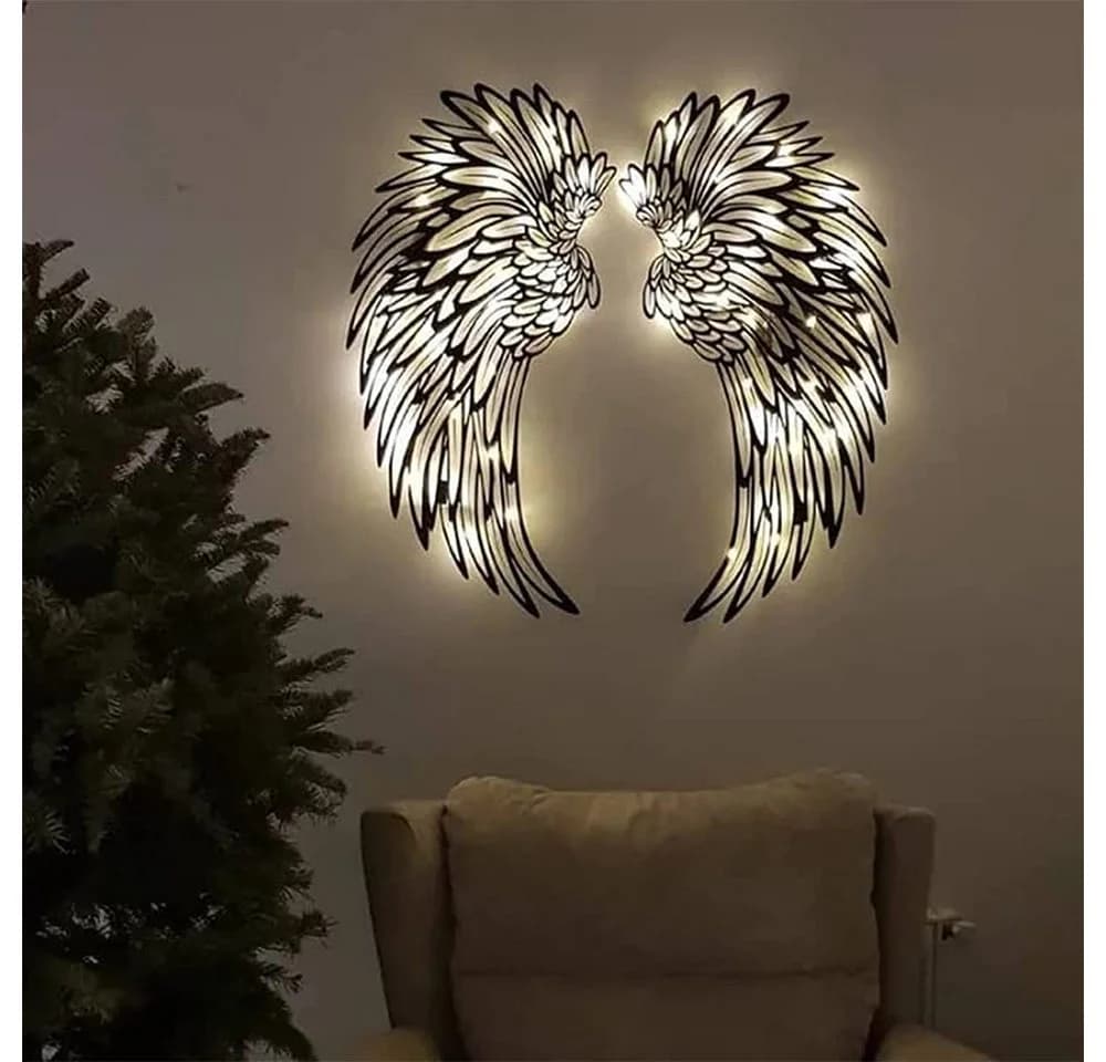 AFKSMILE LED Engelsflügel Wanddeko Metall Wandskulptur - Bild 3