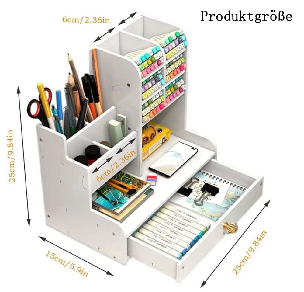 AFKSMILE Stift Organizer Holz mit Schublade, Schreibtisch DIY Stifthalter