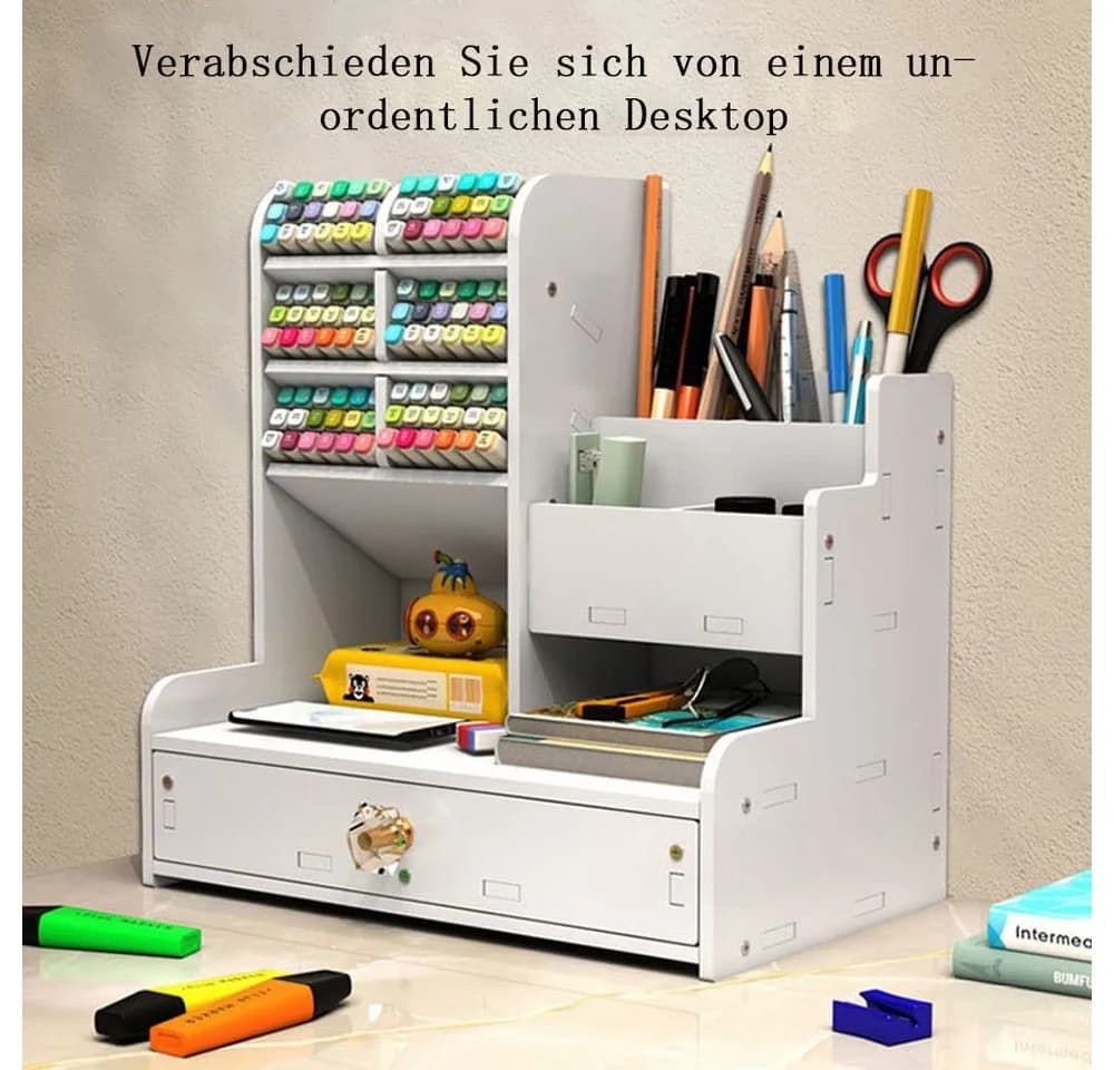 AFKSMILE Stift Organizer Holz mit Schublade, Schreibtisch DIY Stifthalter - Bild 3