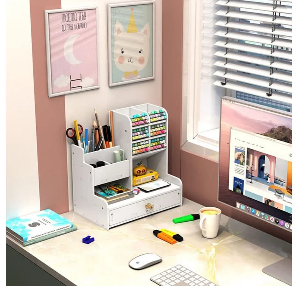 AFKSMILE Stift Organizer Holz mit Schublade, Schreibtisch DIY Stifthalter - Bild 4