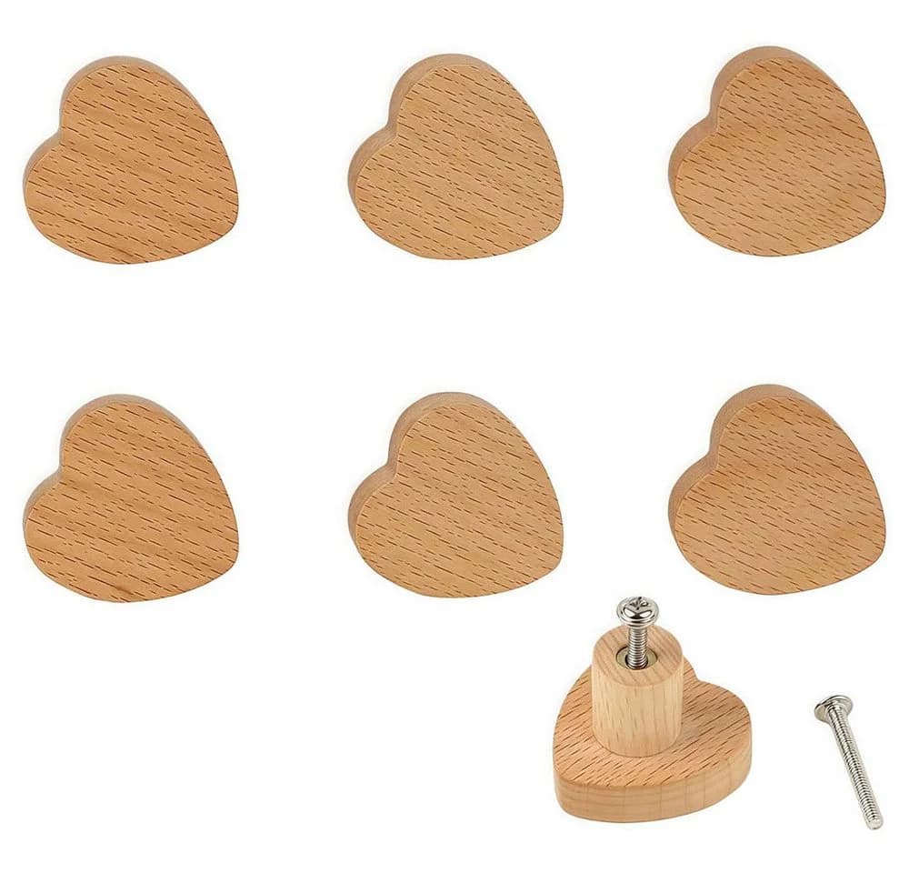 AFKSMILE Möbelknopf Schrankknöpfe 6 Stk Herzförmig Massivholz - Bild 2