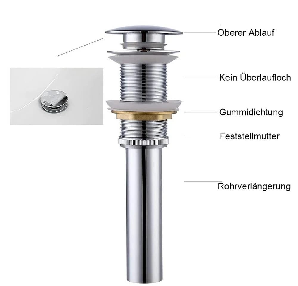 AFKSMILE Ablaufgarnitur Pop Up Edelstahl für Waschbecken ohne Überlauf - Bild 3