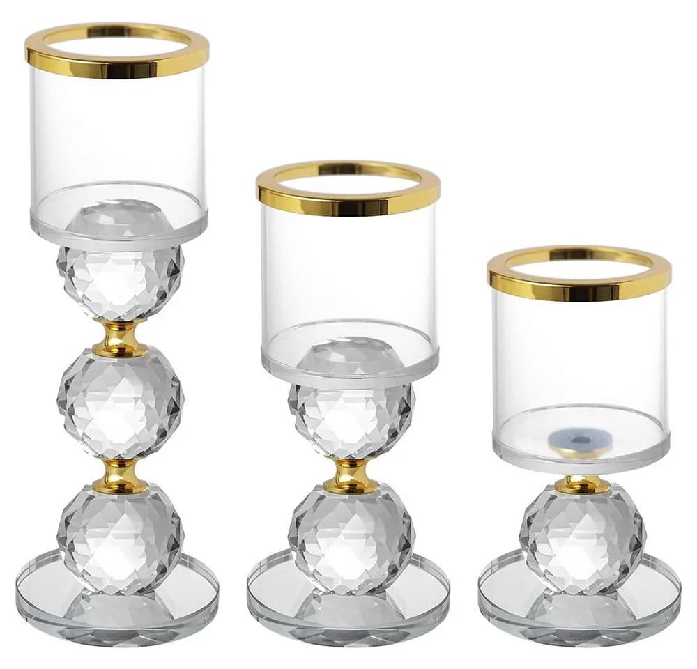 AFKSMILE Kerzenhalter 3er Set Glas mit Kristallkugeln Gold/Transparent - Bild 2