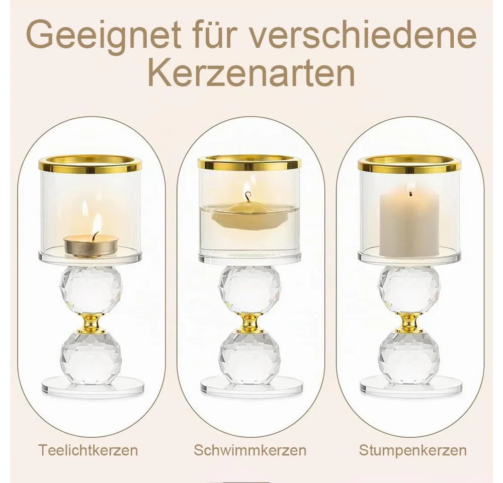 AFKSMILE Kerzenhalter 3er Set Glas mit Kristallkugeln Gold/Transparent - Bild 3