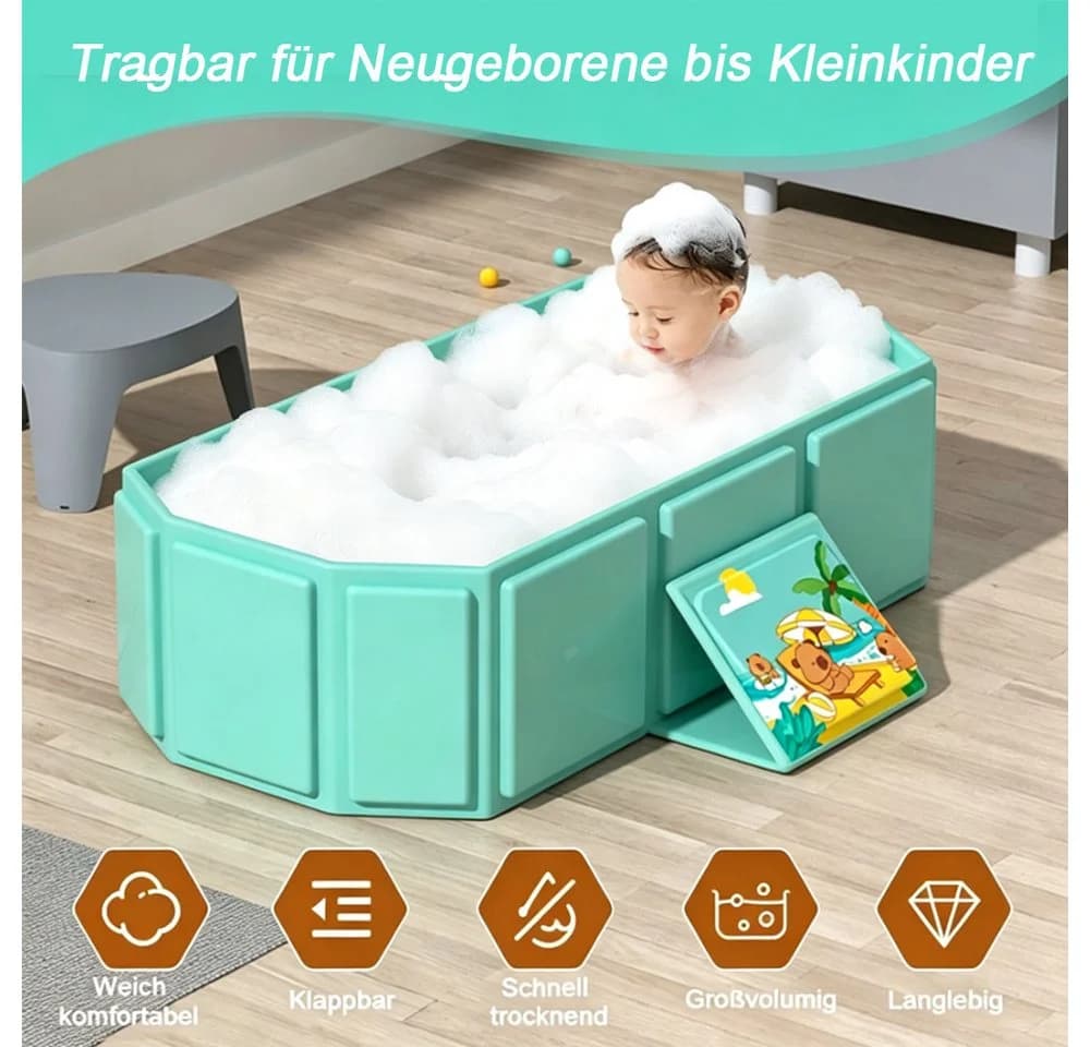 AFKSMILE Faltbare Babybadewanne Grün Tragbar - Bild 5