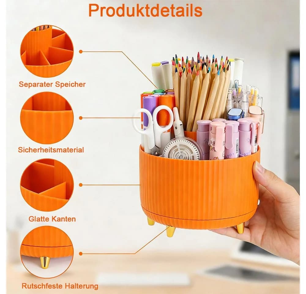 TUWENA Organizer Um 360° drehbarer Stifthalter für den Schreibtisch Orange - Bild 3