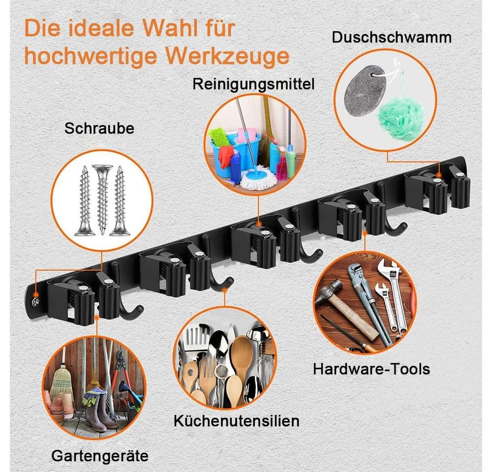TUWENA Wandhalterung Besen & Mopps 304 Edelstahl 9-fach