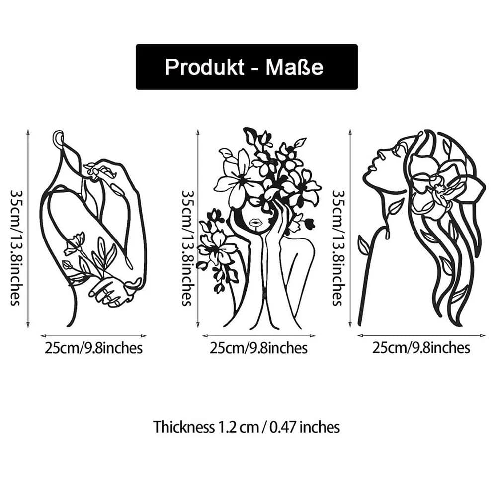 TUWENA 3er-Set Wanddeko Metall Abstrakte Strichzeichnungen Schwarz - Bild 3