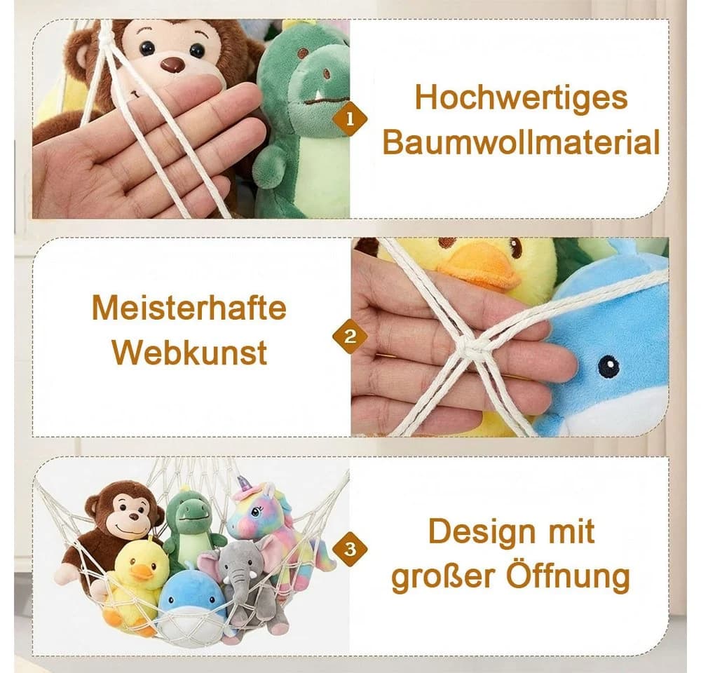 TUWENA Hängeaufbewahrung Aufbewahrungsorganizer für Stofftiere Deckennetz Beige - Bild 3
