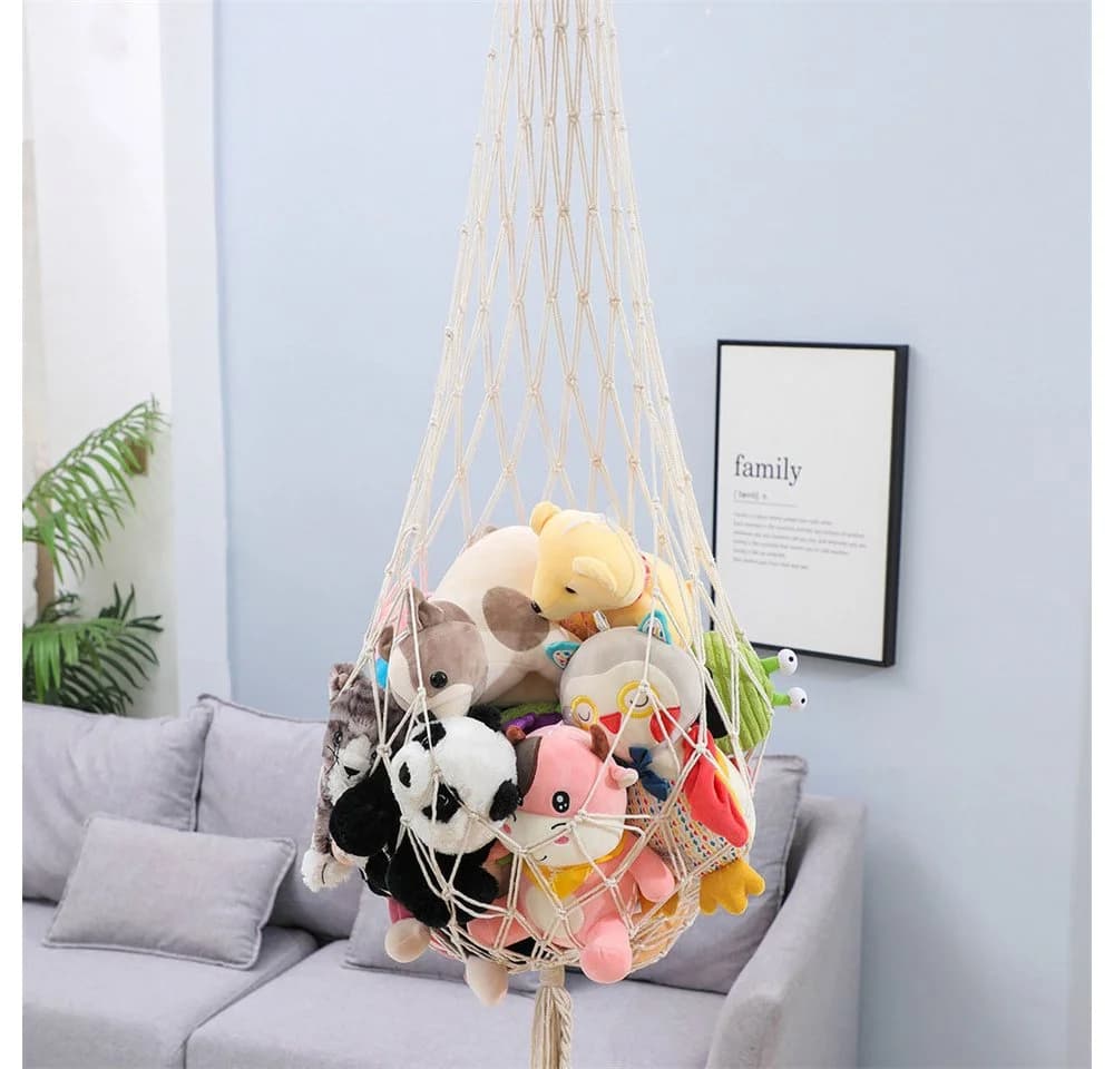 TUWENA Hängeaufbewahrung Aufbewahrungsorganizer für Stofftiere Deckennetz Beige - Bild 5