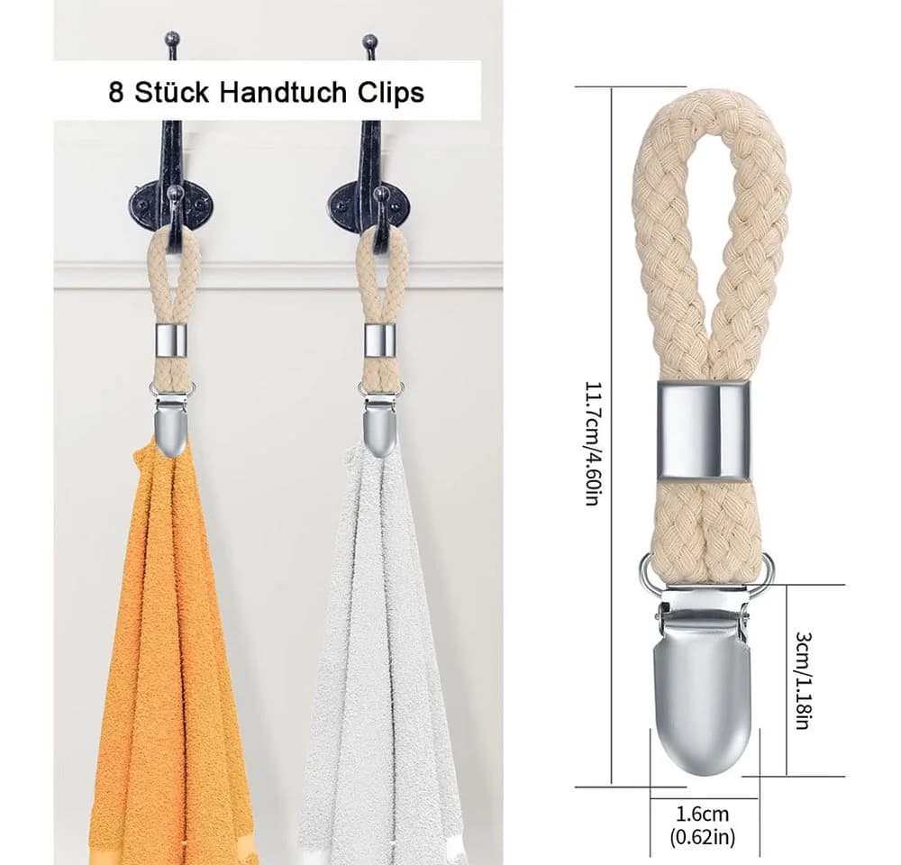 TUWENA Handtuchhaken 8 Stück Clips mit Schlaufen