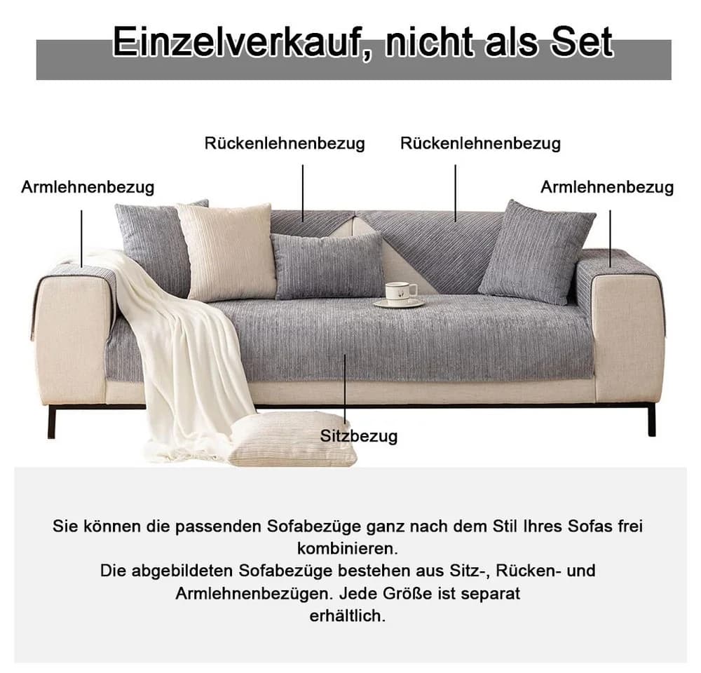 TUWENA Sofabezug Grau Chenille Rutschfest